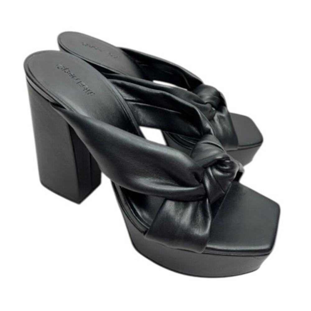 Open Edit Platform Sandals Size‎ 8.5 Black Square Open Toe Knotted Detail